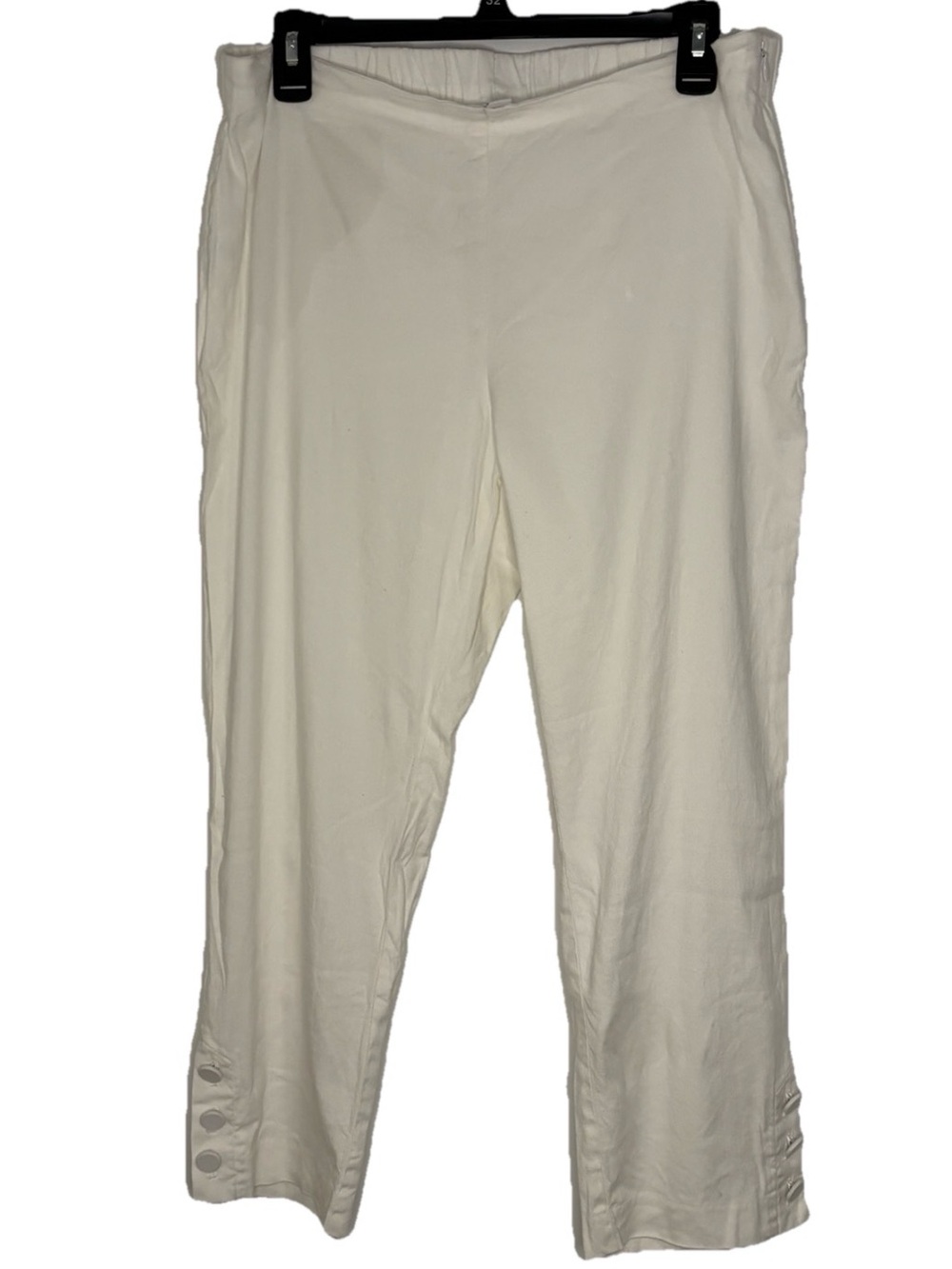 J. Jill Linen Stretch Pull-On Crop Capri Pants Side Button Cuff  White Sz M P